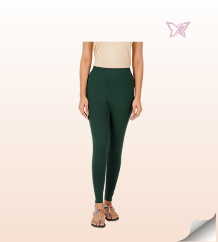 Buy online Solid Bottle Green Cotton Lycra Leggings With Lace Trim from  Capris & Leggings for Women by Sohniye for ₹399 at 20% off | 2024  Limeroad.com